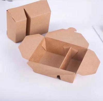 China New disposable factory style pe coated disposable kraft paper lunch box for food container take away packaging box for sale