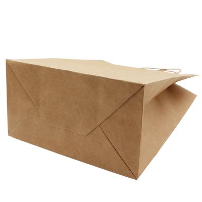 China Manufacturer Customized Printing And Size Biodegradable Recycle Brown Kraft Paper Bag With Handle For Take Out Food Container Packaging for sale