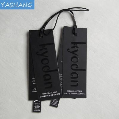 China paper & Cardboard Spot UV Apparel Label With Eyelet Custom Matte Black Hang Tag for sale