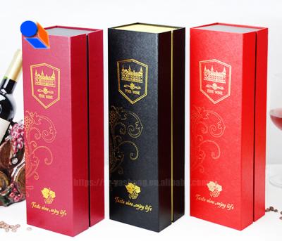 China Recyclable Red Wine Packaging Gift Box Custom Thick Clamshell Gold Stamping Paper Box for sale