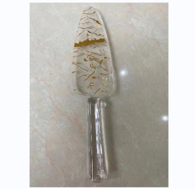 China Sustainable Cake Tools Hot Sale 2021 Clear Gold Printing Cake Knife Acrylic Cake Knife for sale