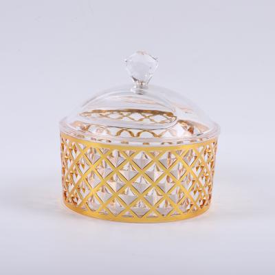 China 2021 hot sale dustproof gold color candy storage kitchen acrylic candy box with transparent lid candy jar for sale