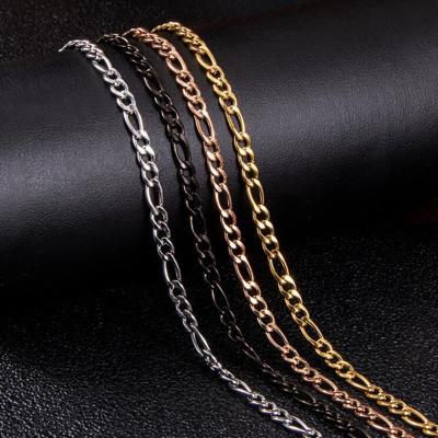 China FASHIONABLE Tarnish Free 18k Gold Plated Stainless Steel 3:1 Figaro Link Chain Necklace Chain For Men for sale