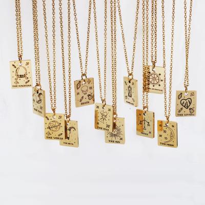 China FASHIONABLE 18K Gold Stainless Steel Tarot Card Necklace Tarot Card Necklace Fortune Star World Sun Moon Wisdom Strength Tarot Pendant Necklace for sale