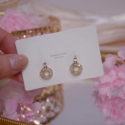 China Real CZ 14k Gold CZ Circle Earring S925 CLASSIC Exquisite Cubic Hollow Mail Round Stud Earring For Girl for sale