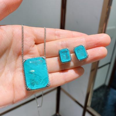 China Other Jewelry Set Blue Paraiba Tourmaline Earrings Necklace Set Large Geometric Rectangle Necklace Earrings for sale