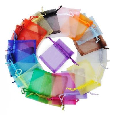 China 5x7cm 24 colors Logo Drawstring Gift Pouch Jewelry custom made Mesh Packaging Organza Bag JBAG813 for sale