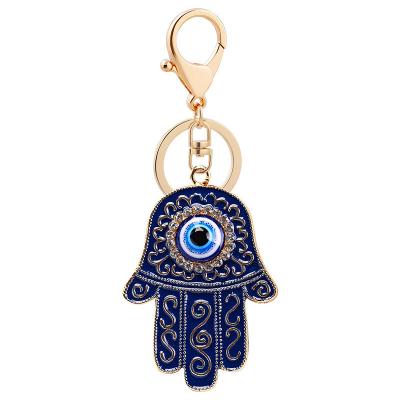 China Lucky Eye Hamsa Hand Keychain CLASSIC Lobster Drop Oil New Arrival Blue White Evil Eyes Key Chain for sale