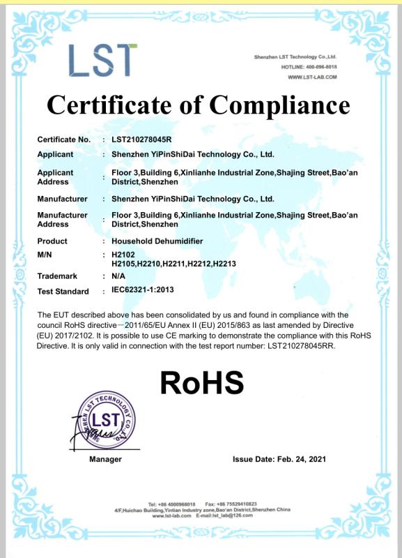 RoHS - Shenzhen Yipinshidai Technology Co., Ltd.