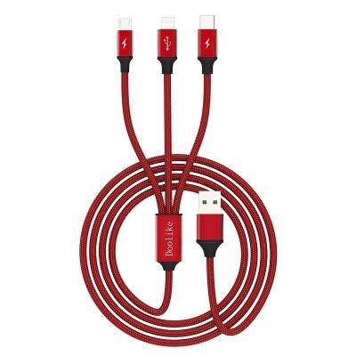 China 3 in 1 Universal Data Cable Doolike High Quality Nylon Braided 3 in 1 Mobile Phone USB Charger Cable for sale