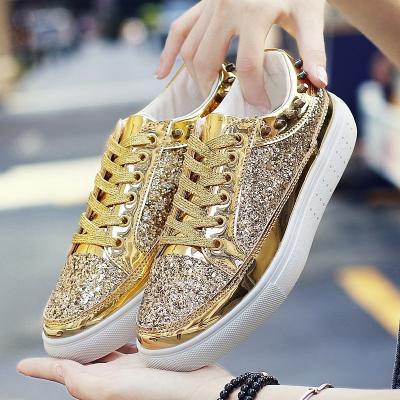 China Fashion Trend Youth Party Shoes Glitter Women Flat Sneaker Casual Fashion Shiny Sequins Rivet Attractive Low Cup Skateboard Shoes For Men for sale