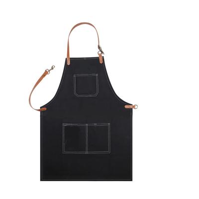 China YKYS Custom Made Eco-Friendly Denim Apron With Leather Strap Canvas Apron Jean for sale