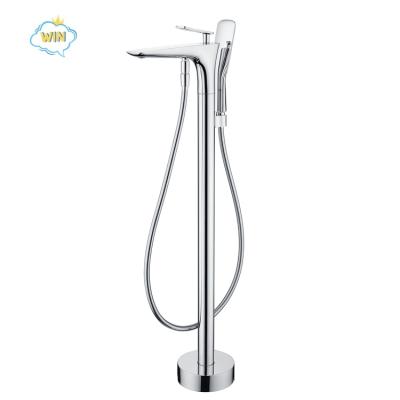 China Chrome Plating Luxury Hot Cold Floor Rainfall Faucet Set Chrome Plating Bathtub Shower Faucet Free Standing Floor Standing Slide Bar Woai Toilet Room Bathroom Faucet for sale