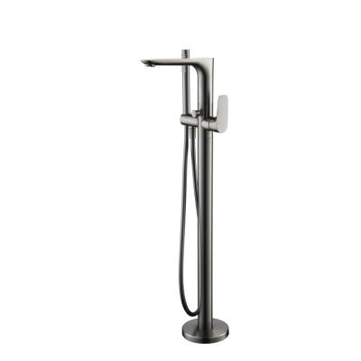 China Without Faucet Matte Gun Gray Brass Woai Bathroom Waterfall Mixer Bathtub Shower Faucet Floor Faucet Cold And Hot Water Shower Mixer Tap Slide Bar for sale