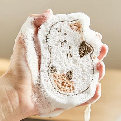 China Viable Creative Cute Wood Pulp Cleaning Brush Absorbent Compressed Wood Pulp Sponge Dish Block Kitchen Cleaning Tools for sale