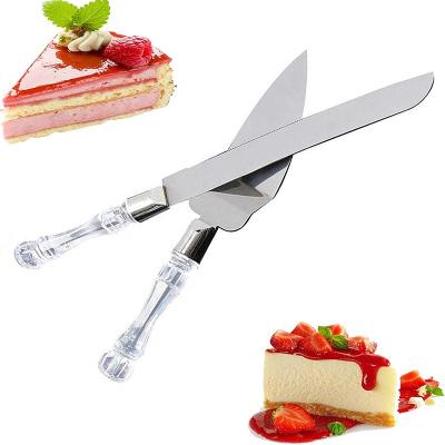 China 2Pcs Crystal Handle Stainless Steel Cake Dessert Shovel Fondant Pie Divider Spatula Viable Cutter Baking Tool for Wedding Birth for sale