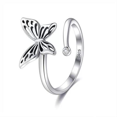 China FASHIONABLE Butterfly Ring 925 Sterling Silver Open White CZ Ring With Cheap Price for sale