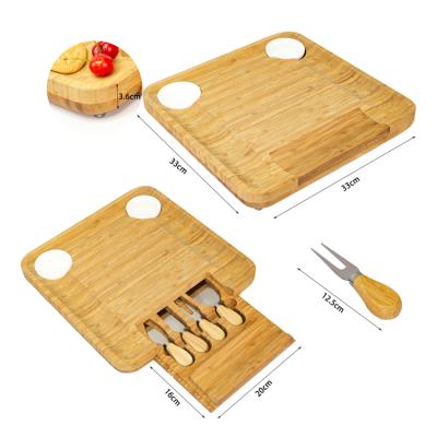 China Eco-friendly Exquisite Stocked Charcuterie Carving Plate With Bamboo Cutlery Knife Set Slide Cheese Board for sale