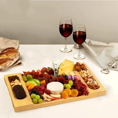 China 100%Natural Cheese Bamboo Board Charcuterie Platter Stocked Wooden Serving Tray for sale