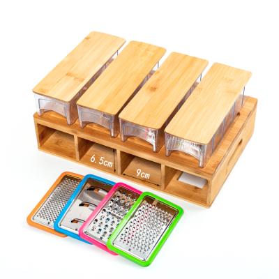 China New Design Disposable Rectangle Bamboo Block Cutting Chop Board Set With 4 Trays Drawers Containers for sale