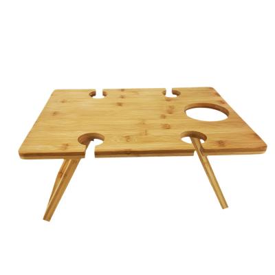 China Modern Outdoor Wooden Folding Picnic Wine Portable Bamboo Wine Glasses Snack Table and Cheese Rack Tray Wine Outdoor Table for sale