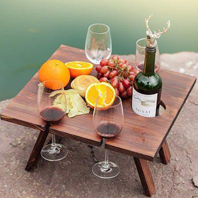 China Modern Hot Sale Outdoor Food Serving Portable Wooden Picnic Wine Tray Table with Folding Legs for sale