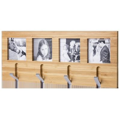 China BAMBOO New Home Decorative Wall Mounted Bamboo Wooden Picture Frame with 4 Sliver Hooks for sale