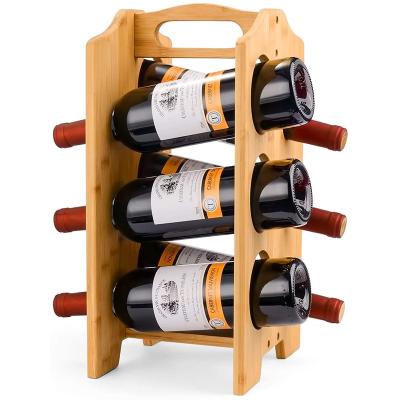 China Other Wooden 6 Bottle Countertop Wine Rack Portable Bamboo Wine Rack Freestanding Desktop Rack for sale