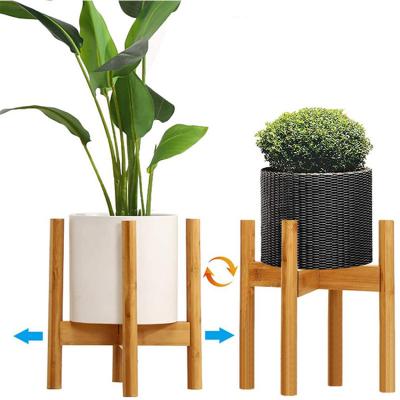 China Mid Century Modern Natural Bamboo Adjustable Modern Bamboo Flower Rack Plant Stand Potted Rack For Indoor Outdoor for sale