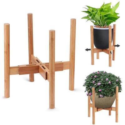 China Modern Adjustable Bamboo Wooden Flower Potted Planter Stand Planter Stand Holder For Indoor Outdoor for sale