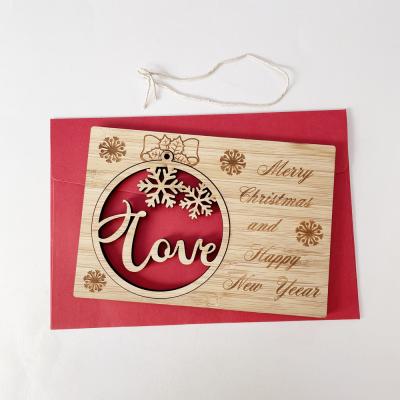 China Real Bamboo Wood Fold Greeting Cards Christmas Handmade High Quality Wooden Card Greeting Card For Merry Christmas for sale