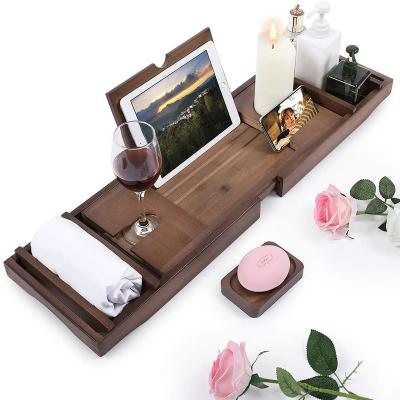 China Viable Hot Selling Bathtub Caddy Tray Bamboo Bathtub Rack Extendable Bamboo Bath Rack for sale