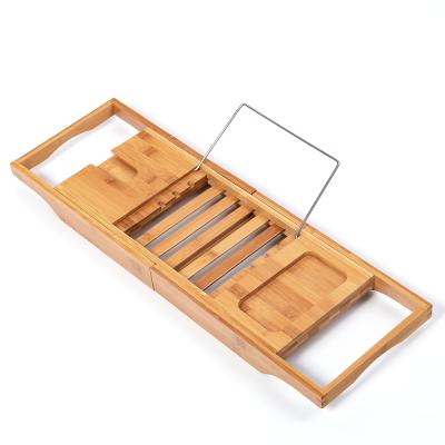 China Sustainable Premium Bamboo Bathtub Tray Caddy - Expandable Wooden Bath Tray with Book/Tablat Holder, Glass Wine Slot Gift Idea for Loved Ones for sale