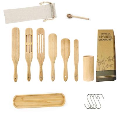 China Wholesale Custom Natural Bamboo Stocked Teak Non Stick Wooden Kitchen Accessories Cookware Utensils Tools Spatula Spurtle Set for sale