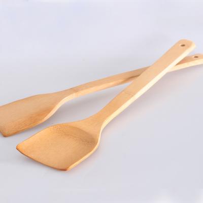 China Stocked Kitchen Utensil Custom Bamboo Spoon Spatula Portable Wooden Cooking Turners Slotted Stand Mixing Shovels for sale