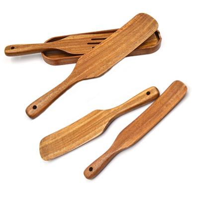 China Wholesale Heat Resistant Non Stick Stocked Wooden Cookware With Hanging Hole For Stirring Wooden Serving Set Spurtle Mix for sale