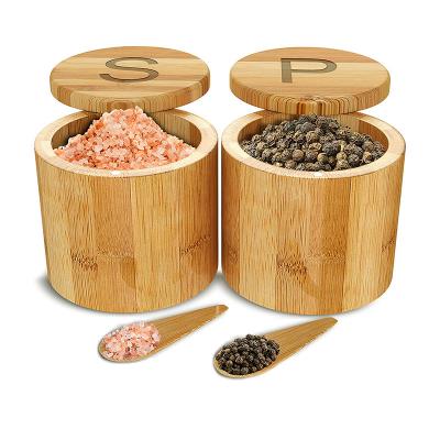 China Sustainable Wholesale Bamboo Bamboo Salt and Pepper Box Storage Box with Magnetic Swivel Lid for sale