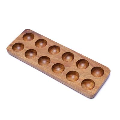 China Durable And Versatile Hand Make Acacia Wooden Egg Tray Solid Egg Wood Storage Holder for sale