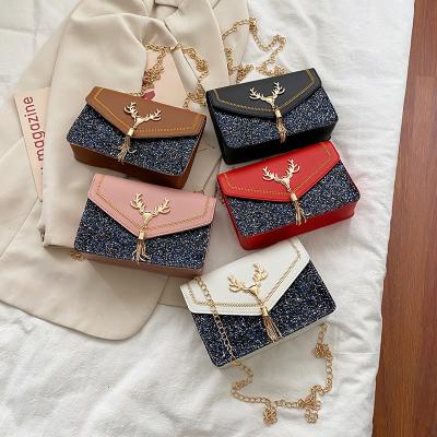 China 2021 Sequined Women's Bag Korean Frosted Sequin Tassel Chain Mobile Phone Bag Shoulder Oblique Span Handbag for sale