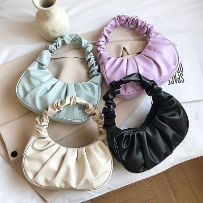 China 2021 New Arrival High Quality Mini Cloud Shape Pouch Handbag Pure Color PU Leather Clutch Tote Shoulder Bag for sale