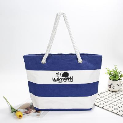 China European and American Student Fashion Shopping Bag Handbag Beach Stripe Durable Custom Printed Large Canvas Bag for sale