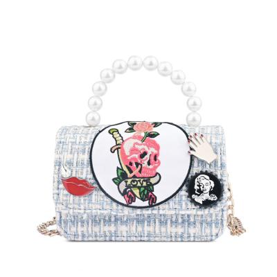 China 2021 New Fashion Messenger Bag European and Popular American Fashion DIY Pearl Chain Bag Halloween DIY Handbag for sale