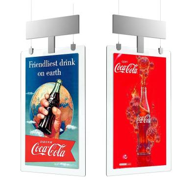 China Fixed 55 Inch Super Thin Hanging Ceiling Mounted Double Sided Double Screen Advertising Store Window Display Advertising Display for sale