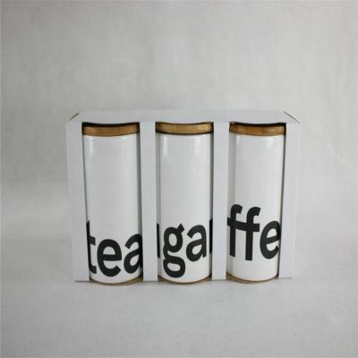 China Wholesale Custom Viable Tea Matte Nordic Ceramic Coffee Style Logo Cylinder Lid Bamboo Canister Sets For Kitchen Storage for sale