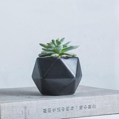 China Europe Home Decor Flower Pot Wall Hanging Ceramic Succulent Black Ceramic Geometric Planter for sale