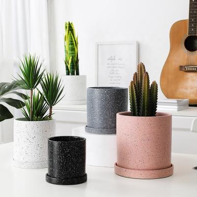 China Europe Style Cylinder Cement Patio Mat Nordic Balcony Decor Ceramic Planters Garden Planter For Plants for sale