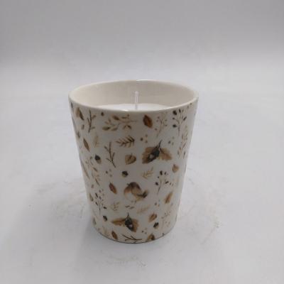 China Ceramic Jar Container For Candle Hallow- White Flower Decor Cylinder Shape Porcelain Candle Cup for sale