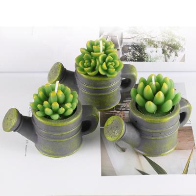 China Cement basin with handmade succulent candle plants shaped small candle flower for sale