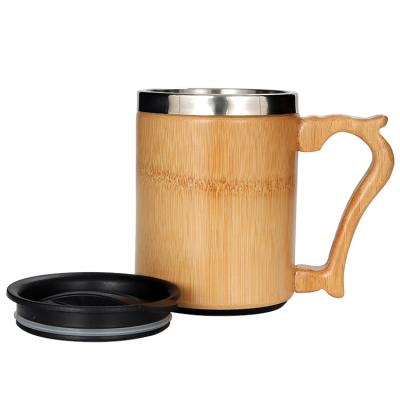 China New Viable Wholesale Custom Creative Bamboo Thermo Mugs 300ml Handle Coffee Mug Fashion Stainless Steel Mugs for sale