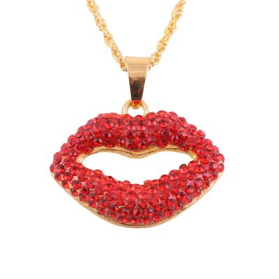 China Luxury Romantic Jewelry Accessories Fashion Sexy Crystal Red Lip Pendant Necklaces Wholesale for sale